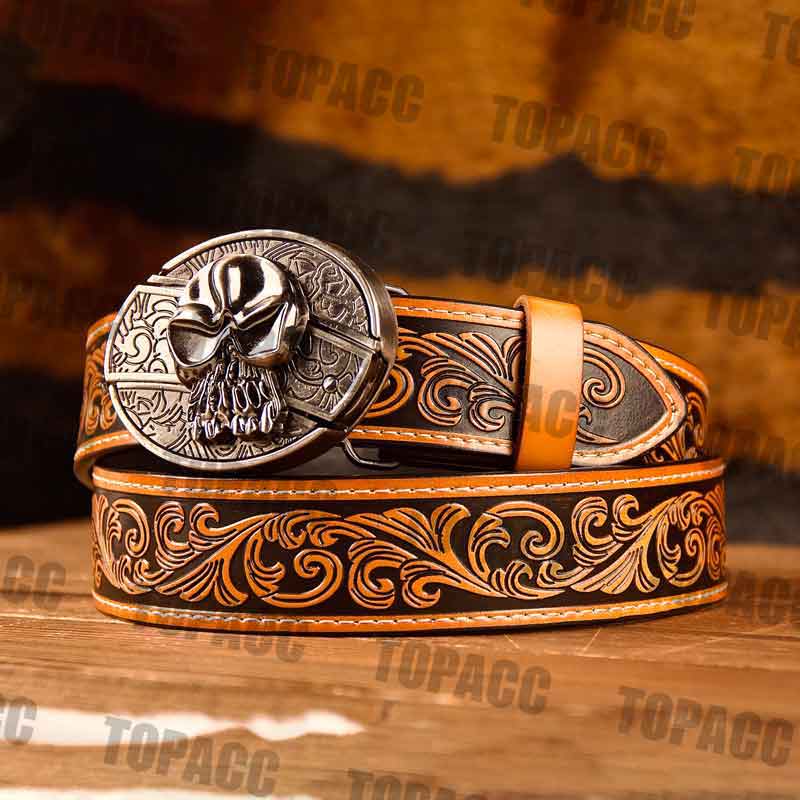 Waist41 46 Inch Brown Leather Belt with Block Buckle