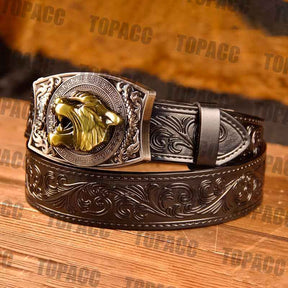 TOPACC Cinturón de herramientas con estampado de cuero negro occidental - Cuadrado con hebilla de soporte