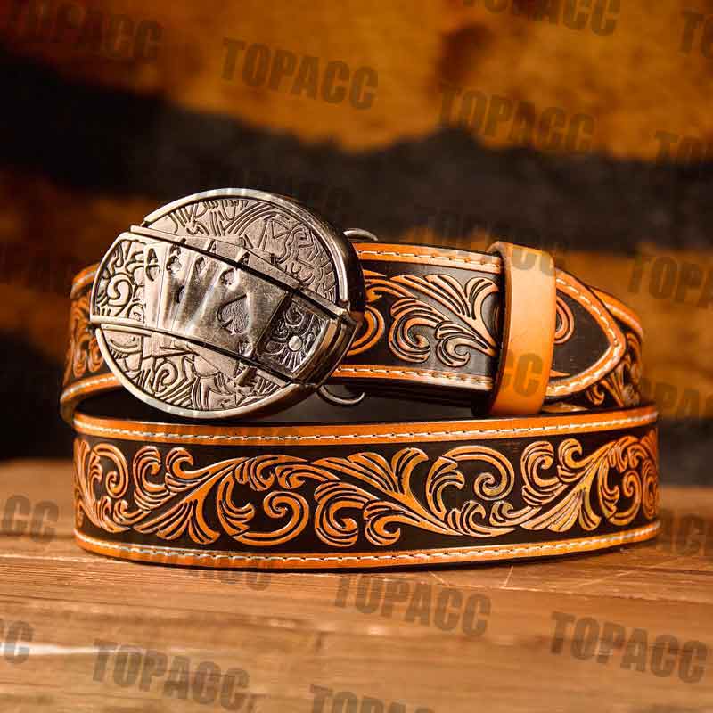 TOPACC Western Genuine Leather Pattern Tooled Belt - Buckle with Block –  Lowheads