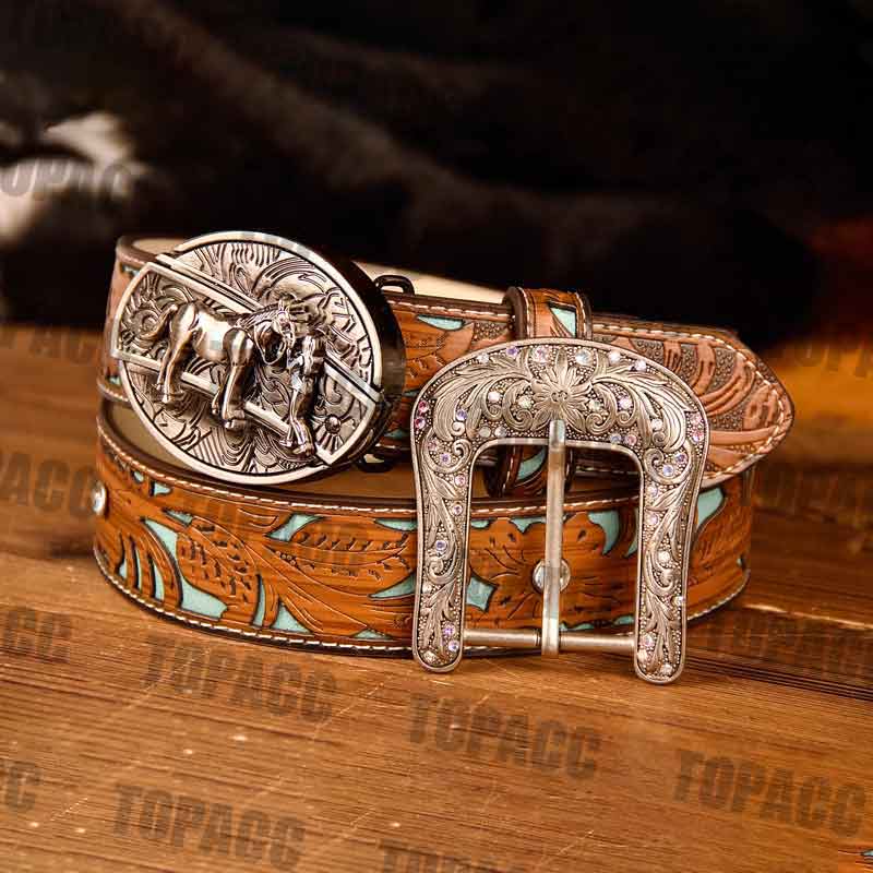 TOPACC Western Turquoise Belts - Buckle with Block