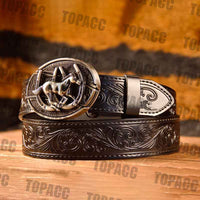 Waist41-46 Inch Black Leather Belt with Block Buckle