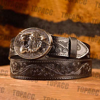 Waist41-46 Inch Black Leather Belt with Block Buckle