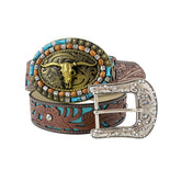 TOPACC Western Turquoise Belts - Turquoise Longhorn Cow Bull Belt Buckle Copper/Bronze