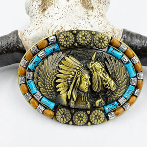 TOPACC Western Turquoise Indians Horse Belt Buckle Copper/Bronze
