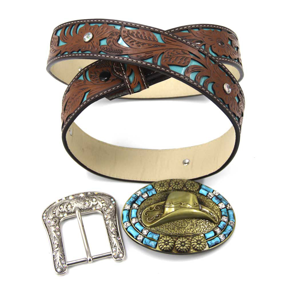 TOPACC Western Turquoise Belts - Sombrero de vaquero Hebilla de cinturón Cobre/Bronce