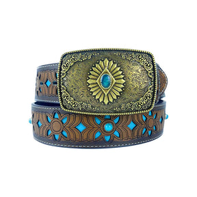 TOPACC Western Turquoise Belts - Square Turquoise Buckle#2 Copper/Bronze