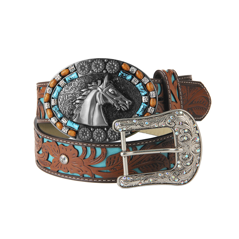 TOPACC Western Turquoise Belts - Turquoise Horse Belt Buckle Copper/Bronze