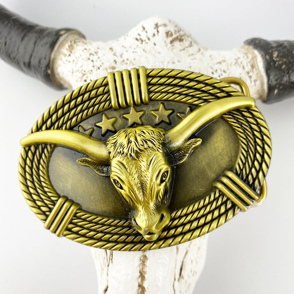 TOPACC Western Turquoise Belts - Cute Longhorn Cow Belt Buckle Copper/Bronze