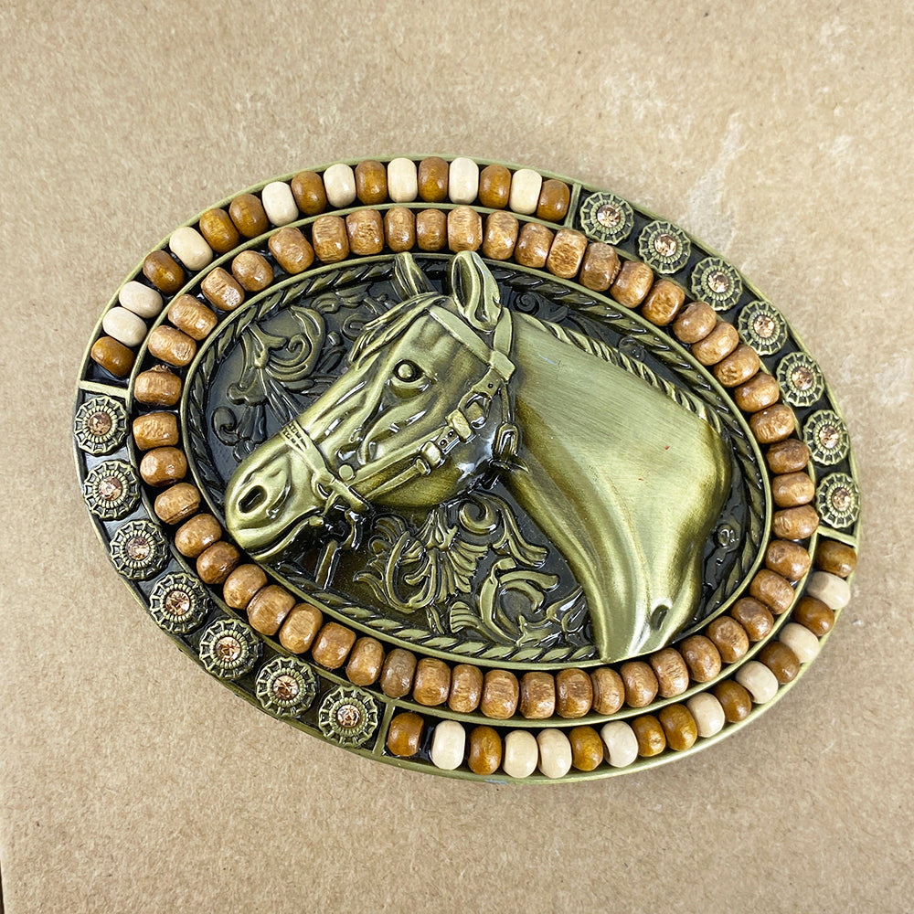 Hebilla de cinturón de caballo con cuentas de madera ovaladas occidentales TOPACC