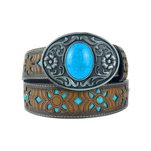 TOPACC Western Turquoise Belts - Oval Turquoise Buckle#3 Copper/Bronze