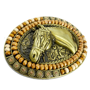 TOPACC Western Turquoise Belts - Oval Wood Beads Horse Belt Buckle