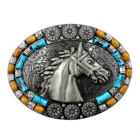 TOPACC Western Turquoise Oval Horse Belt Buckle Cobre/Bronce