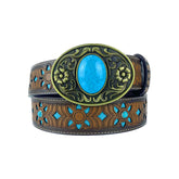 TOPACC Western Turquoise Belts - Oval Turquoise Buckle#3 Copper/Bronze