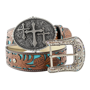 TOPACC Western Turquoise Belts - Three Cross Belt Buckle Copper/Bronze