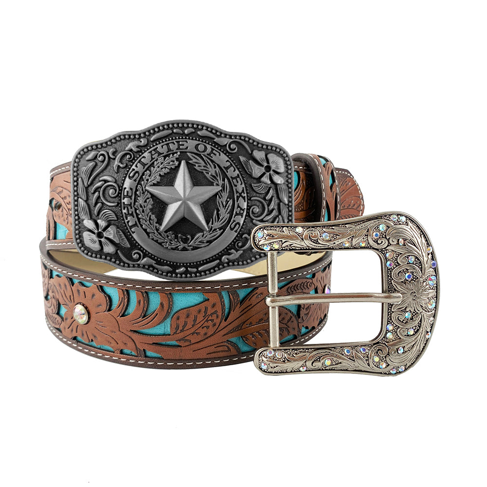 TOPACC Western Turquoise Belts - Pentagram 'The State Of Texas' Belt Buckle Copper/Bronze