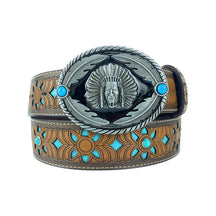 TOPACC Western Turquoise Belts - Oval Turquoise Indians Buckle Copper/Bronze