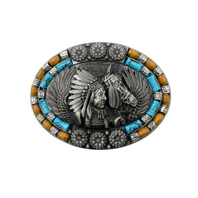 TOPACC Western Turquoise Indians Horse Belt Buckle Copper/Bronze
