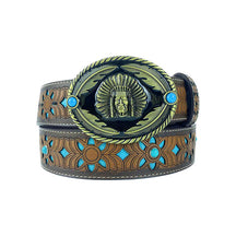 TOPACC Western Turquoise Belts - Oval Turquoise Indians Buckle Copper/Bronze