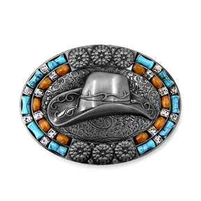 TOPACC Western Turquoise Oval Sombrero de vaquero Hebilla de cinturón Cobre/Bronce