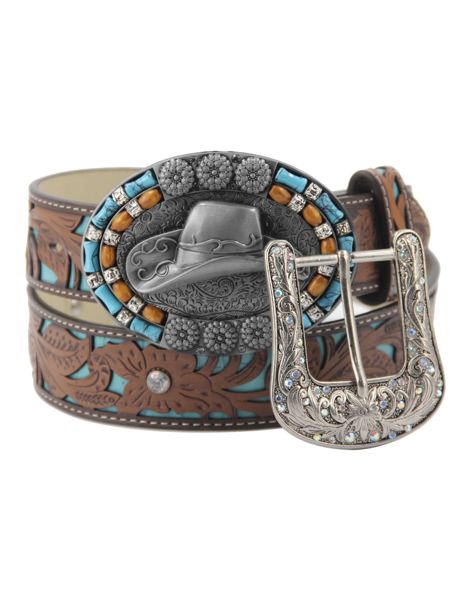 TOPACC Western Turquoise Belts - Cowboy Hat Belt Buckle Copper/Bronze