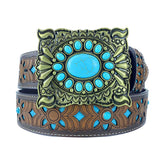 TOPACC Western Turquoise Belts - Square Turquoise Buckle#1 Copper/Bronze