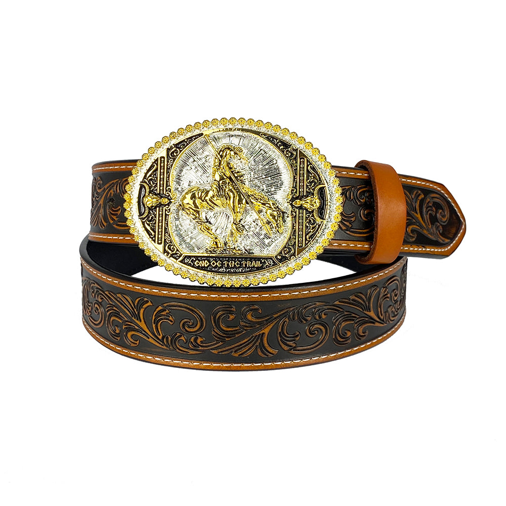 TOPACC Western Genuine Leather Pattern Tooled Belt-Southwest Collection Attitude Western Belt Buckle