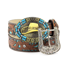 TOPACC Western Turquoise Belts - Sombrero de vaquero Hebilla de cinturón Cobre/Bronce