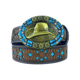 Cintos TOPACC Western Turquesa - Oval Turquesa Chapéu de Cowboy Fivela Cobre/Bronze