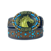 TOPACC Western Turquoise Belts - Oval Turquoise Horse Buckle#1 Copper/Bronze