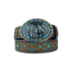 TOPACC Western Turquoise Belts - Oval Turquoise Indians Buckle#2 Copper/Bronze