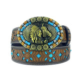 Cinturones TOPACC Western Turquoise - Oval Turquoise Indians Hebilla #2 Cobre/Bronce