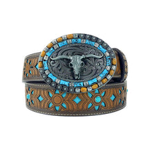 TOPACC Western Turquoise Belts - Oval Turquoise Longhorn Buckle Copper/Bronze