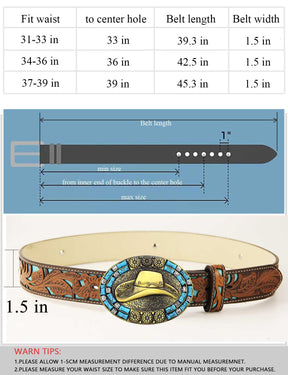 TOPACC Western Turquoise Belts - Sombrero de vaquero Hebilla de cinturón Cobre/Bronce