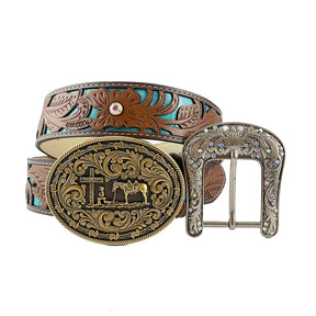 TOPACC Western Turquoise Belts - Caballo Cruz Espada Caballo Cinturón Hebilla Cobre/Bronce