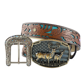 TOPACC Western Turquoise Belts - Deer American flag Belt Buckle Copper/Bronze