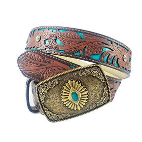 TOPACC Western Turquoise Belts - Square Turquoise Belt Buckle Copper/Bronze
