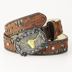 Cinturones TOPACC Western Turquoise - Hebilla de cinturón Texas Longhorn