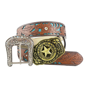 TOPACC Western Turquoise Belts - Pentagram 'The State Of Texas' Hebilla de cinturón Cobre/Bronce