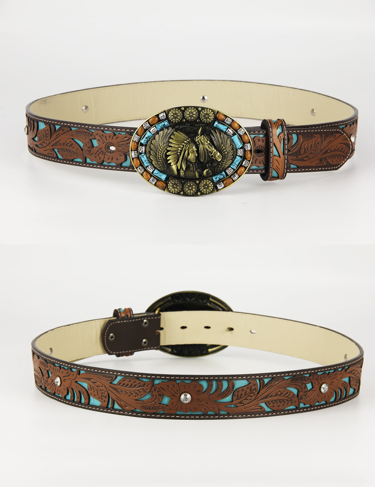 TOPACC Western Turquoise Belts - Turquoise Indians Belt Buckle Copper/Bronze