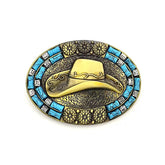 TOPACC Western Turquoise Oval Cowboy Hat Belt Buckle Copper/Bronze