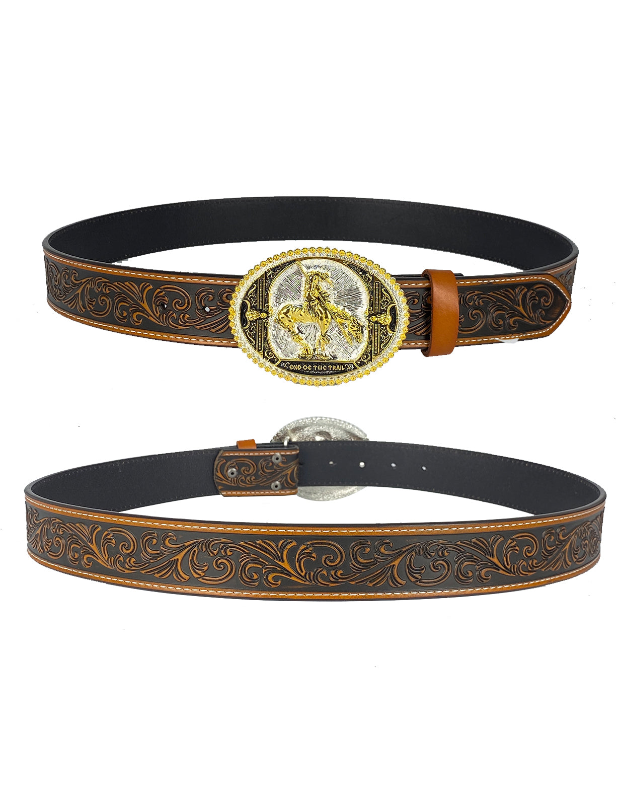 TOPACC Western Genuine Leather Pattern Tooled Belt-Southwest Collection Attitude Western Belt Buckle