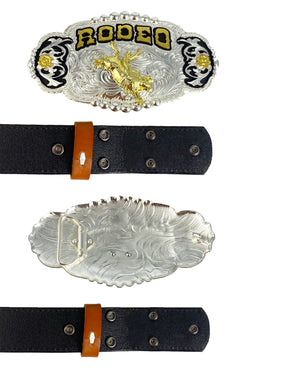 TOPACC Western Genuine Leather Pattern Tooled Belt - Rodeo Engraved Flower Belt Buckle