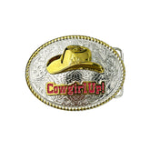 Fivela de cinto com chapéu de cowboy TOPACC Western Cowgirl 