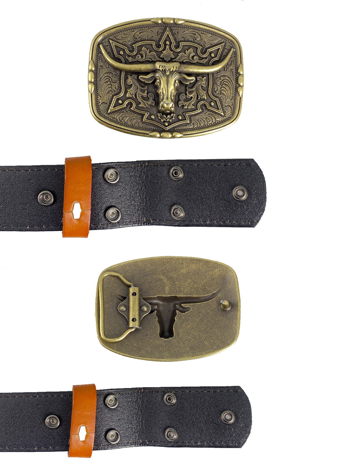 TOPACC Western cuero genuino patrón cinturón-patrón Longhorn vaca cinturón hebilla cobre/bronce