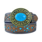 TOPACC Western Turquoise Belts - Oval turquoise buckle#1 Copper/Bronze
