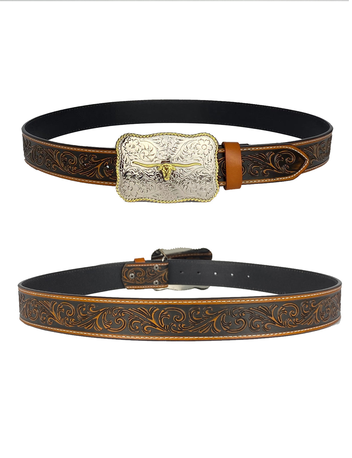 TOPACC Western Genuine Leather Pattern Tooled Belt - Buckle with Block –  Lowheads