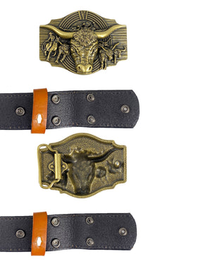 TOPACC Western Genuine Leather Pattern Tooled Belt-Longhorn Cow Belt Buckle Horseback Riding Copper/Bronze