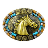 TOPACC Western Turquoise Oval Horse Belt Buckle Copper/Bronze