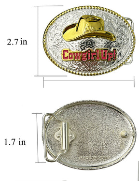 Cinturón de cuero genuino occidental TOPACC con hebilla de sombrero de vaquero de dos tonos