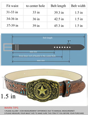 TOPACC Western Turquoise Belts - Pentagram 'The State Of Texas' Hebilla de cinturón Cobre/Bronce